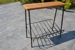 Porte-revues tablette chêne et fer forgé années 60-70