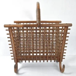 Porte-revues vintage en bambou & rotin 1960