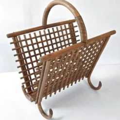 Porte-revues vintage en bambou & rotin 1960