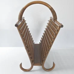 Porte-revues vintage en bambou & rotin 1960