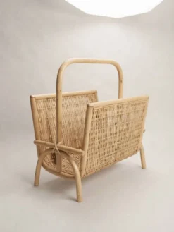 Porte-revues vintage en rotin et bambou tressé