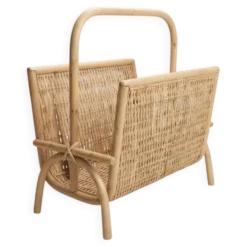 Porte-revues vintage en rotin et bambou tressé