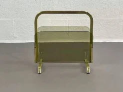 Porte-revues vintage en verre fumé et laiton