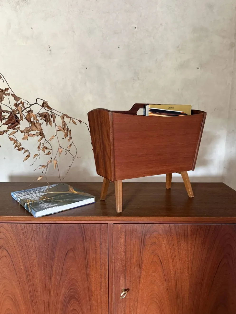 Porte-revue vintage scandinave en teck