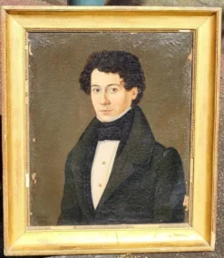 Portrait ancien, homme, huile sur toile, signé et encadré