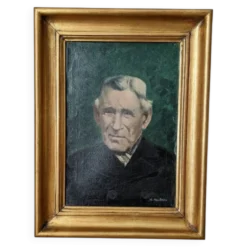Portrait ancien huile sur toile homme XXème décoration campagne cadre doré