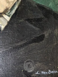 Portrait ancien huile sur toile homme XXème décoration campagne cadre doré