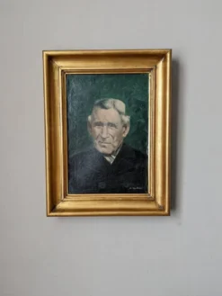 Portrait ancien huile sur toile homme XXème décoration campagne cadre doré