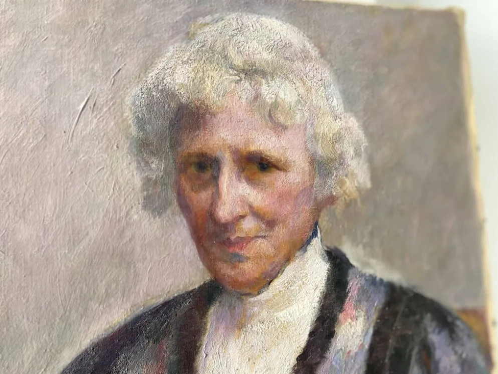Portrait ancien signé Fernand Blondin daté 1932, huile sur toile vintage d'une femme