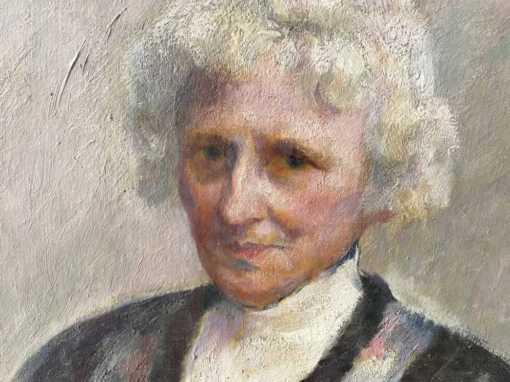 Portrait ancien signé Fernand Blondin daté 1932, huile sur toile vintage d'une femme