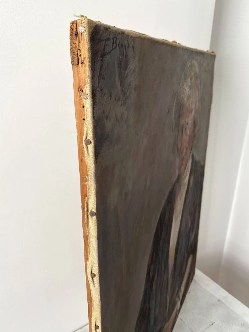 Portrait ancien signé Fernand Blondin daté 1932, huile sur toile vintage d'une femme
