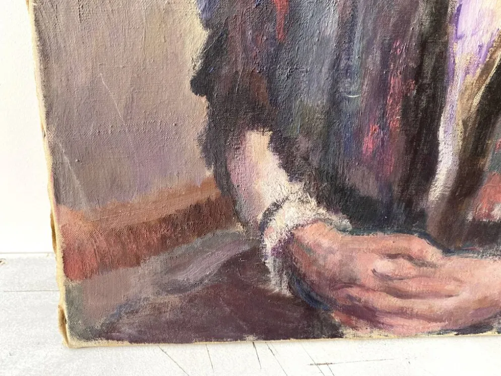 Portrait ancien signé Fernand Blondin daté 1932, huile sur toile vintage d'une femme