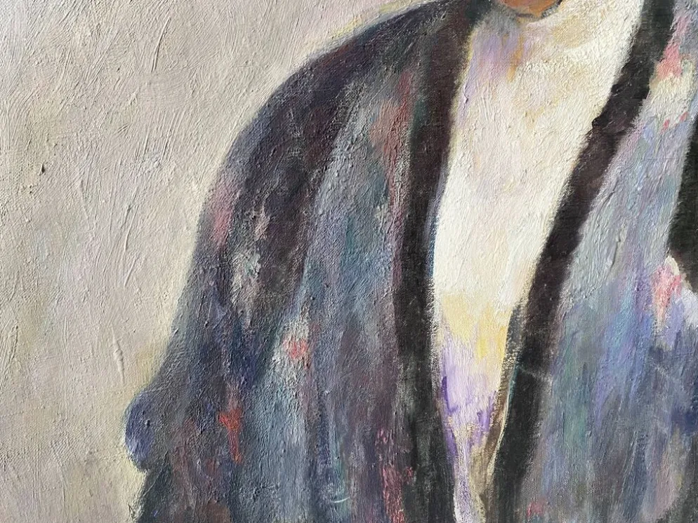 Portrait ancien signé Fernand Blondin daté 1932, huile sur toile vintage d'une femme