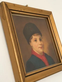 Portrait ancien sous verre - cadre en bois doré