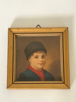 Portrait ancien sous verre - cadre en bois doré