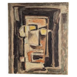 Portrait cubiste expressionniste à l'huile par Calvo Carrión années 1970