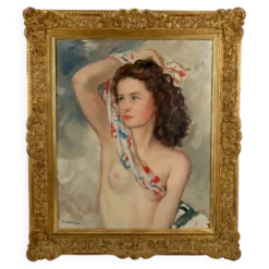 Portrait dénudé d’une jeune femme au foulard, Maurice Ehlinger, Circa 1940