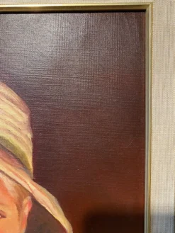 Portrait du garçon au chapeau de paille années 70/80, signé