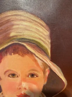 Portrait du garçon au chapeau de paille années 70/80, signé