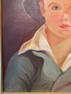 Portrait du garçon au chapeau de paille années 70/80, signé