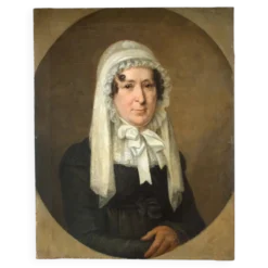 Portrait d'une dame au bonnet blanc, XIXe siècle - Peinture à l'huile