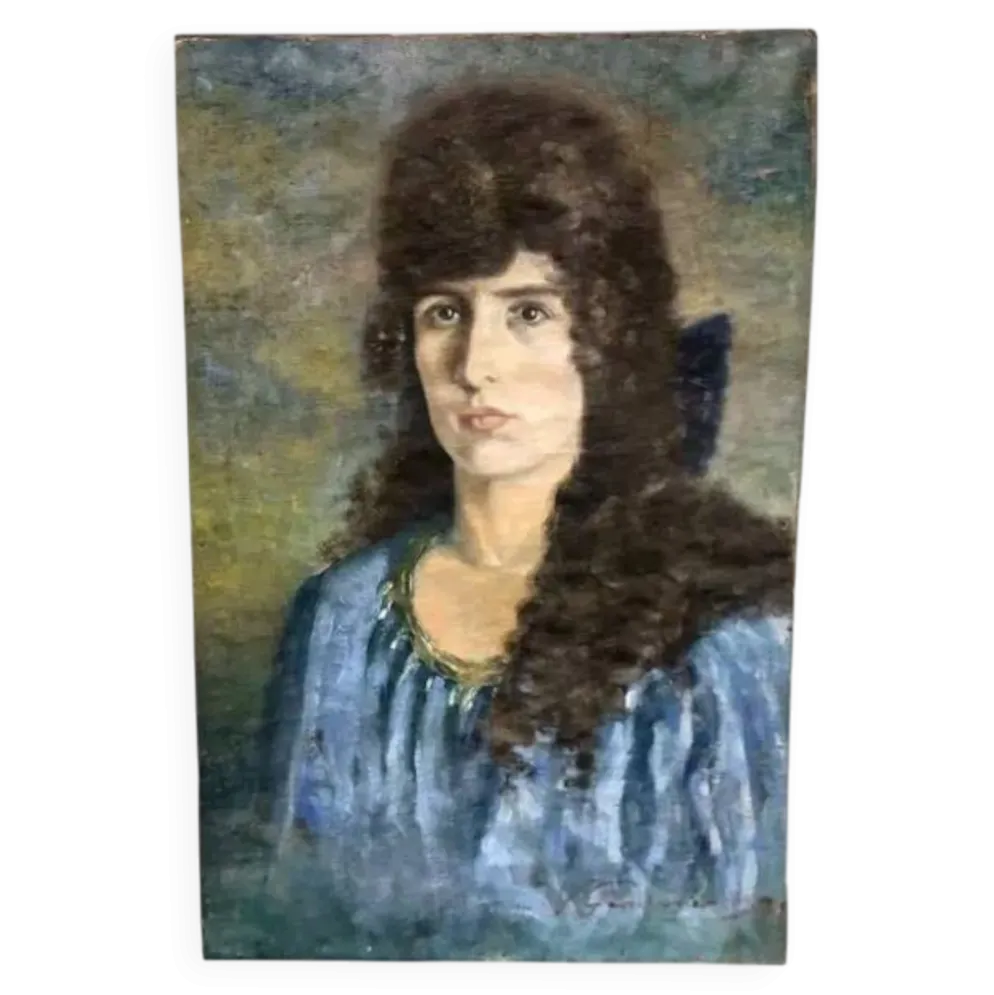 Portrait d'une femme sur toile, début du 20e siècle, signé