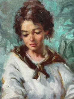 Portrait d'une fille avec des fleurs par Alfredo Mompo Roca.