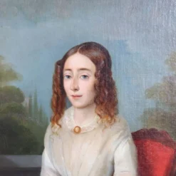 Portrait d'une jeune femme avec un livre, huile sur toile, Italie, 19e siècle