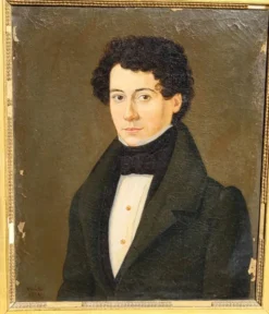 Portrait d'un jeune homme en huile sur toile du 19ème siècle