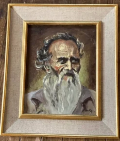 Portrait d'un vieil homme signé tableau vintage 1960