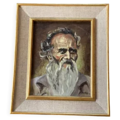 Portrait d'un vieil homme signé tableau vintage 1960