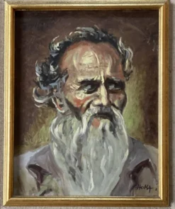 Portrait d'un vieil homme signé tableau vintage 1960