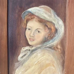 Portrait à l'huile ancien sur bois jeune femme