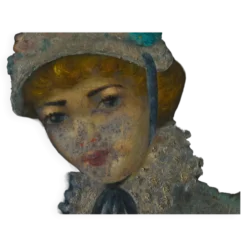 Portrait à l'huile d'une femme avec bonnet fleuri, Belgique, années 1920
