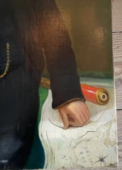 Portrait masculin à la longue-vue, huile sur toile, XIXème siècle