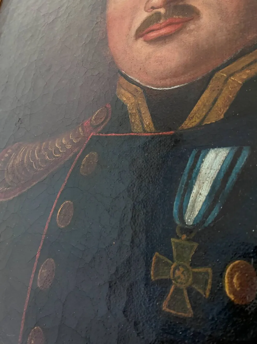 Portrait, peinture à l'huile antique d'un officier