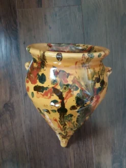 Pot jarre en terre cuite, jaspé, poterie provençale ou catalane à suspendre