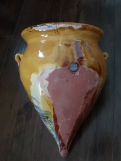 Pot jarre en terre cuite, jaspé, poterie provençale ou catalane à suspendre