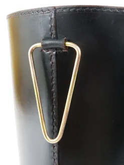 Poubelle à papier Mid-Century Carl Auböck en cuir noir et laiton, Autriche, années 1950