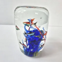 Presse-papier sulfure aquarium vintage 1980 en verre de murano signe rene 8