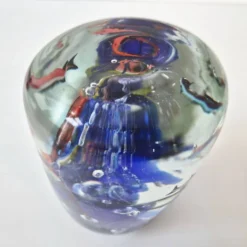 Presse-papier sulfure aquarium vintage 1980 en verre de murano signe rene 8