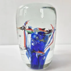 Presse-papier sulfure aquarium vintage 1980 en verre de murano signe rene 8