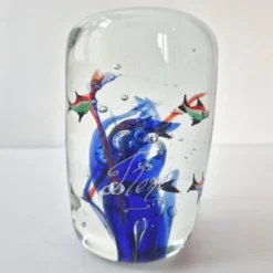 Presse-papier sulfure aquarium vintage 1980 en verre de murano signe rene 8