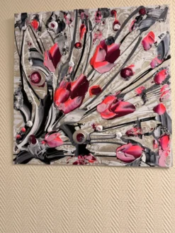 Quadriptyque de peintures abstraites florales au couteau JP Accault