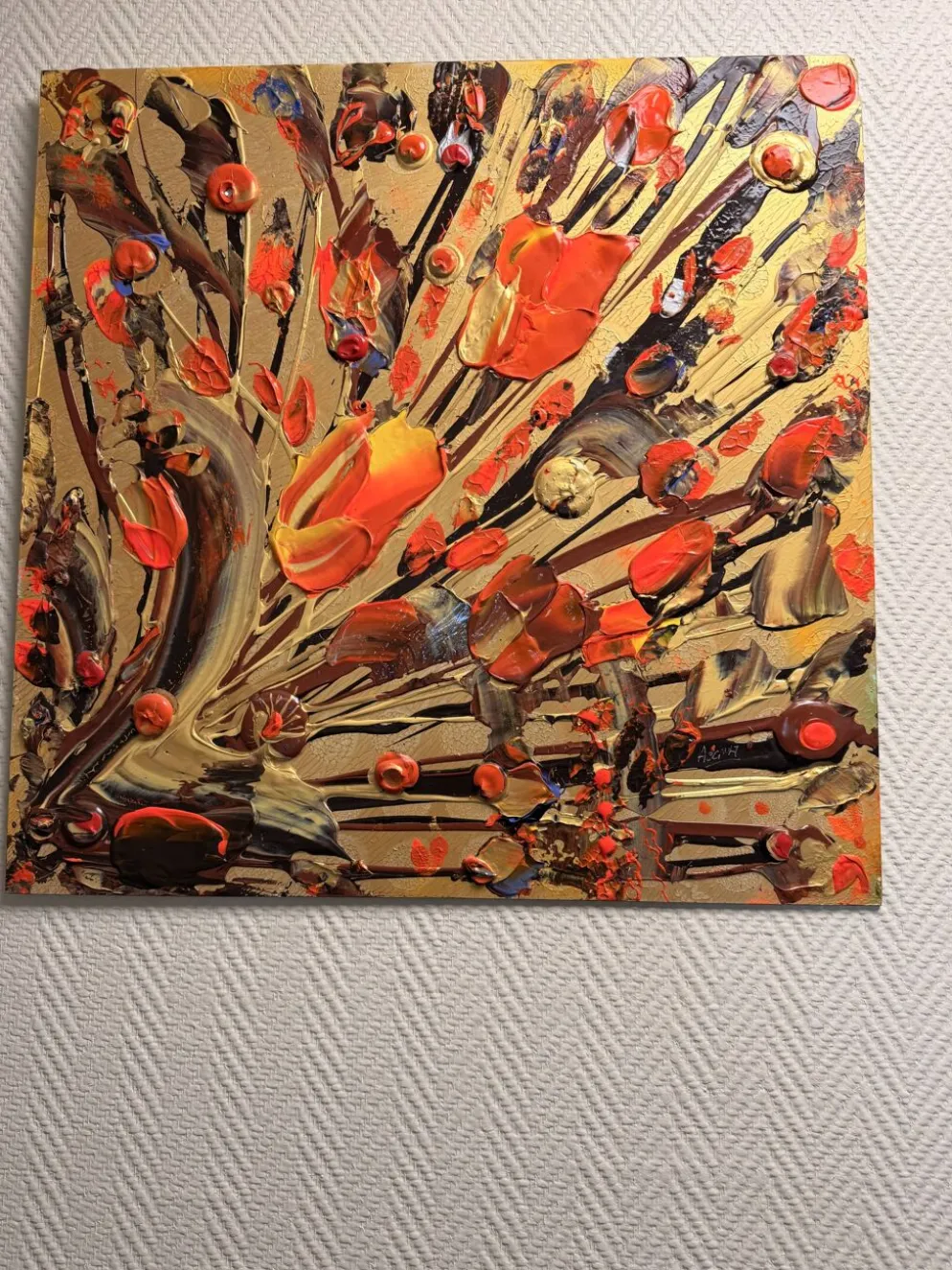 Quadriptyque de peintures abstraites florales au couteau JP Accault