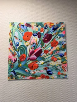 Quadriptyque de peintures abstraites florales au couteau JP Accault