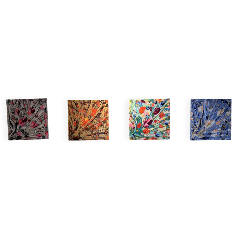 Quadriptyque de peintures abstraites florales au couteau JP Accault