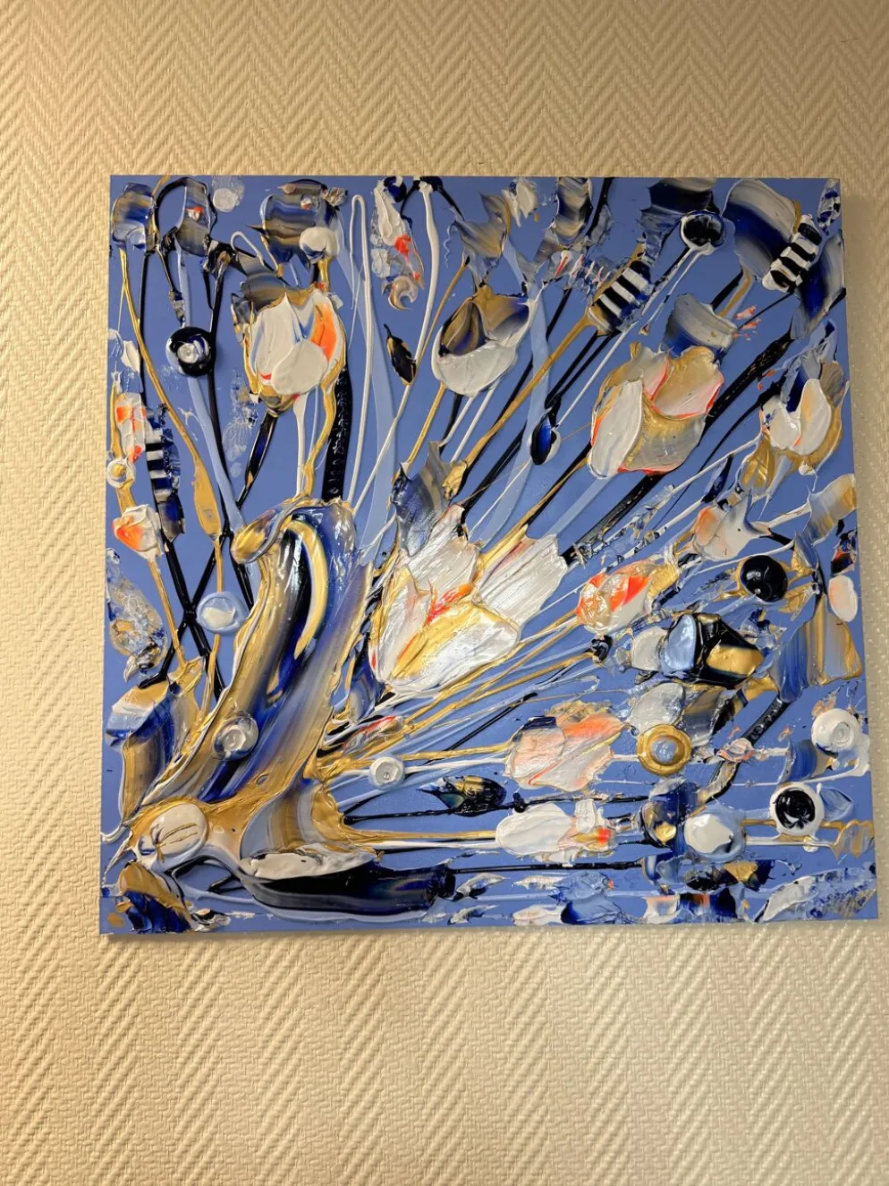Quadriptyque de peintures abstraites florales au couteau JP Accault