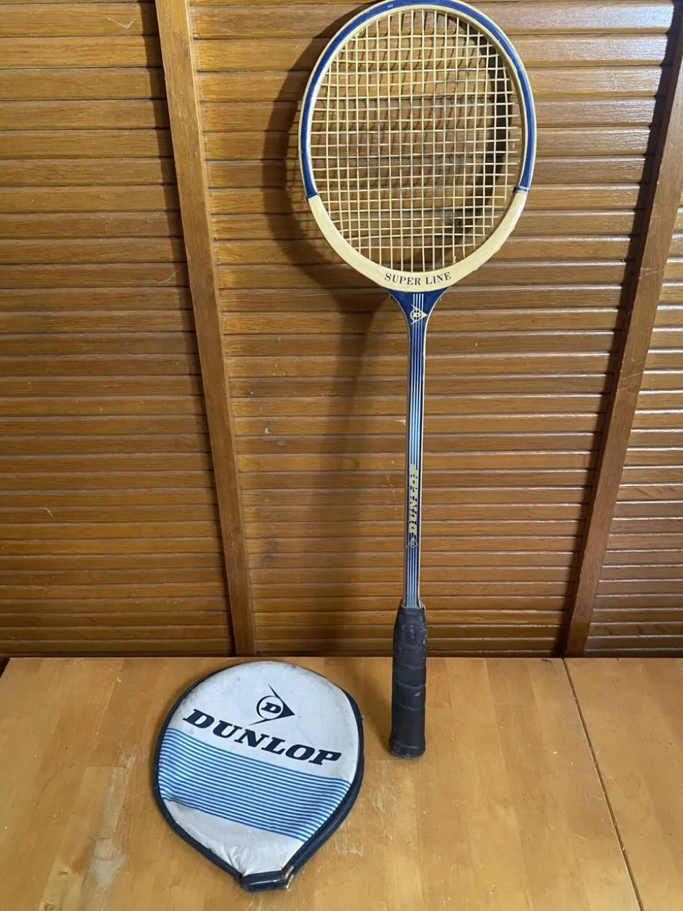 Raquette badminton ancienne dunlop bois + housse sport vintage #e240