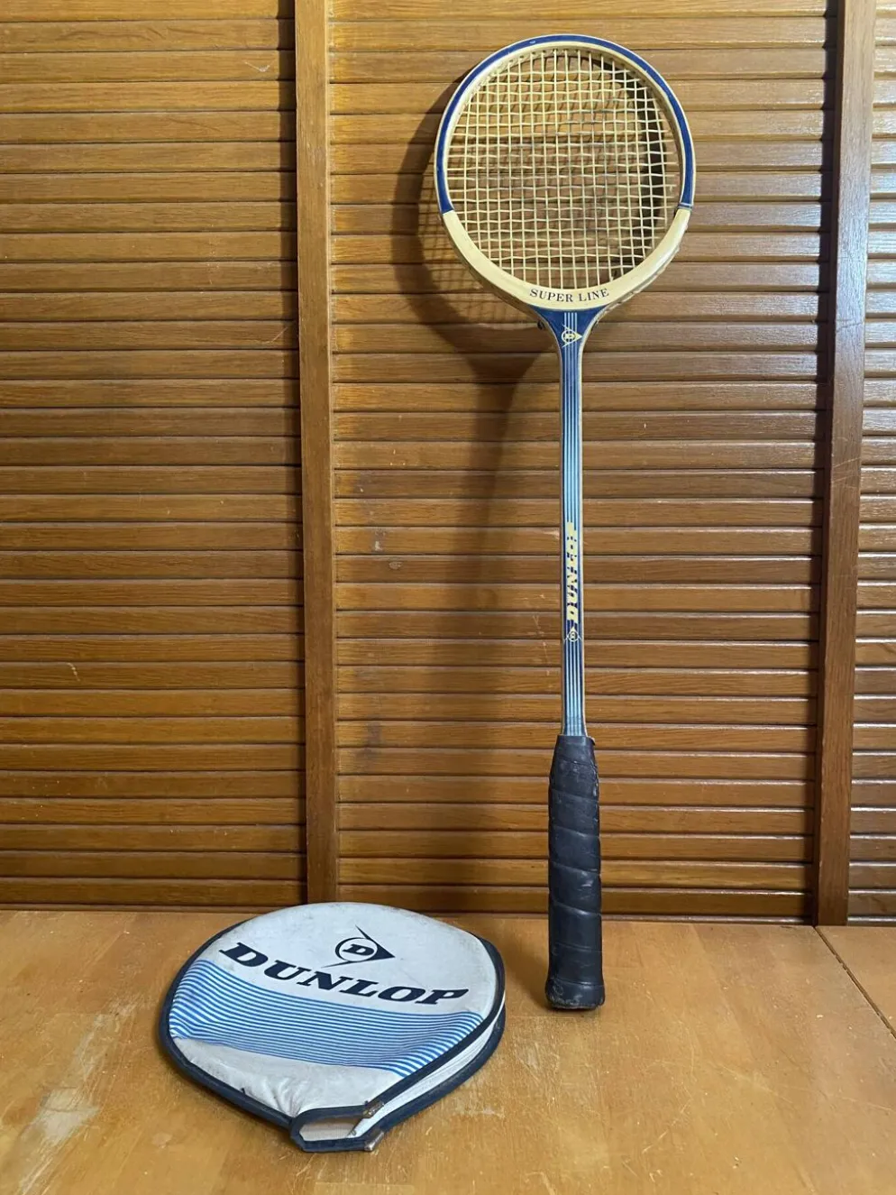 Raquette badminton ancienne dunlop bois + housse sport vintage #e240
